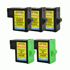 5 Pack of Remanufactured Lexmark 16, 26 (10N0016, 10N0026) Includes 3 Black and 2 Color - Made in the U.S.A.