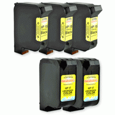 5 Pack of Remanufactured HP Inkjet Cartridges (Two C6625AN and Three C6615DN) - Made in the U.S.A.