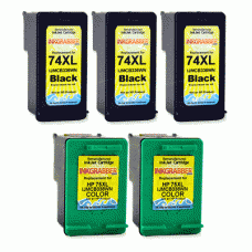 5 Pack of High Capacity Remanufactured HP Inkjet Cartridges (Three HP 74XL and Two HP 75XL) - Made in the U.S.A.