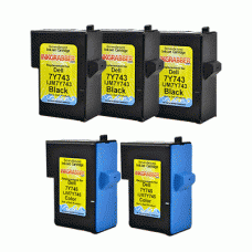 5 Pack of Remanufactured Dell Inkjet Cartridges (3 Black, 2 Color) Replaces Dell 7Y743, 7Y745, X0502, X0504 - Made in the U.S.A.