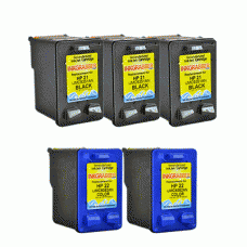 5 Pack of Remanufactured HP 21/22 Series Cartridges (3 Black + 2 Color) - replaces the HP C9351AN / C9352AN - Made in the U.S.A.