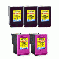 5 Pack of Remanufactured HP Inkjet Cartridges (Three HP 60 Black and Two HP 60 Color) Replaces part# CC640WN, CC643WN - Made in the U.S.A.