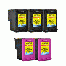 5 Pack of Remanufactured HP 61 (CH561WN, CH562WN) Series Ink Cartridges - includes 3 Black + 2 Color