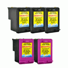 5 Pack of Remanufactured HP 61XL High Capacity (CH563WN, CH564WN) Series Ink Cartridges - includes 3 Black + 2 Color