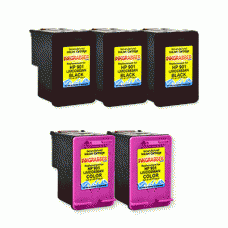 5 Pack of Remanufactured HP 901 Standard Capacity Ink Cartridges (includes 3 Black + 2 Color) Replaces the HP CC653AN / CC656AN - Made in the U.S.A.