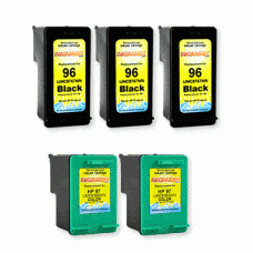 5 Pack of Remanufactured HP 96/97 Cartridges (3 Black #96 + 2 Color #97) - replaces the HP C8767WN / C9363WN - Made in the U.S.A.