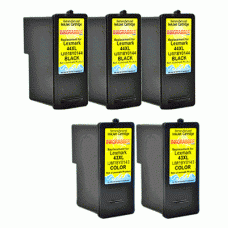 5 Pack of Remanufactured Lexmark Inkjet Cartridges (Three 44XL Black and Two 43XL Color) Replaces the Lexmark# 18Y0144, 18Y0143 - Made in the U.S.A.