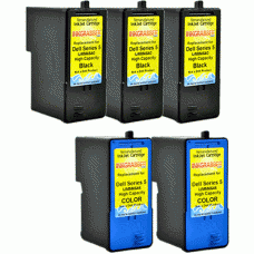 5 Pack of Remanufactured Dell Inkjet Cartridges (3 Black, 2 Color) Replaces Dell M4640, M4646, R5974, T5482, R5956, T5480 - Made in the U.S.A.