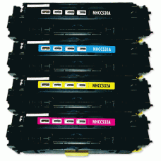 4 Pack Combo - Remanufactured HP (CC530A, CC531A, CC532A, CC533A) One each - Black, Cyan, Magenta & Yellow Toner Cartridges