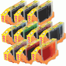 10 Pack of Canon Compatible Ink Cartridges - includes (3) Cli-8bk, (1) each of Cli-8c, Cli-8g, Cli-8m, Cli-8pc, Cli-8pm, Cli-8r, Cli-8y with SmartChip