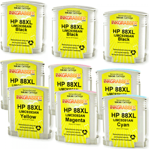 9 Pack Combo - HP 88XL Series Ink Tanks - 3 Black, 2 Cyan, 2 Magenta, 2 ...